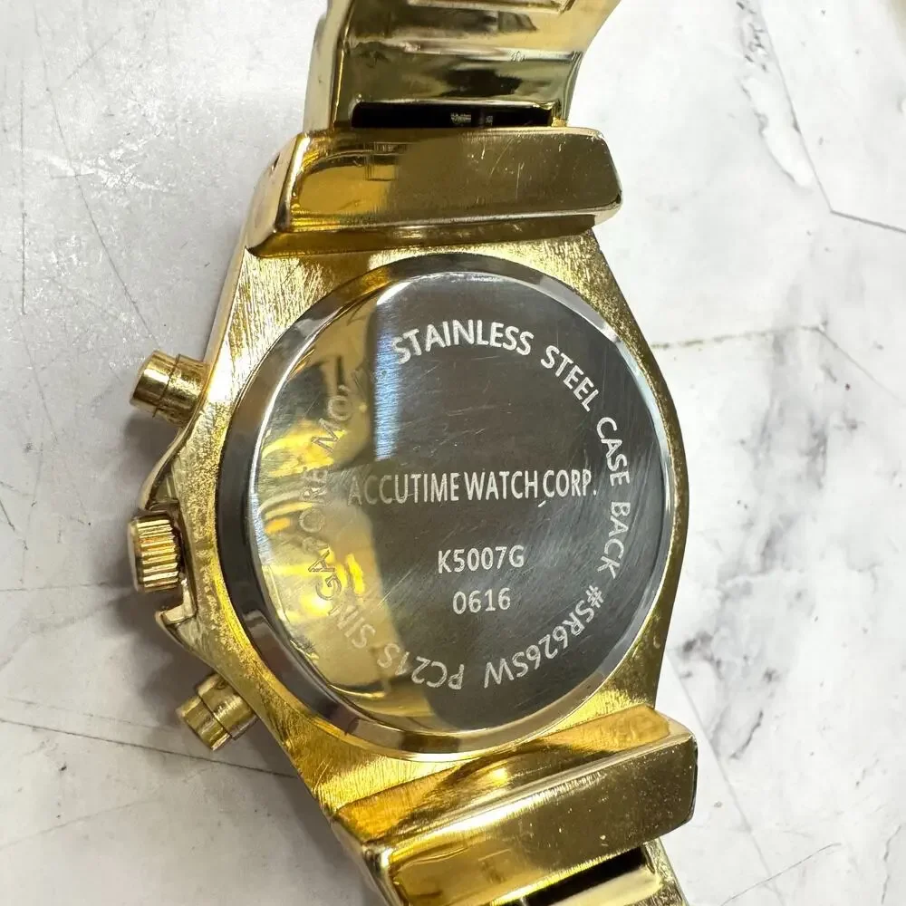 Vivani Ladies Watch Gold Tone Rhinestone Accutime 33mm Clamper Band New Battery